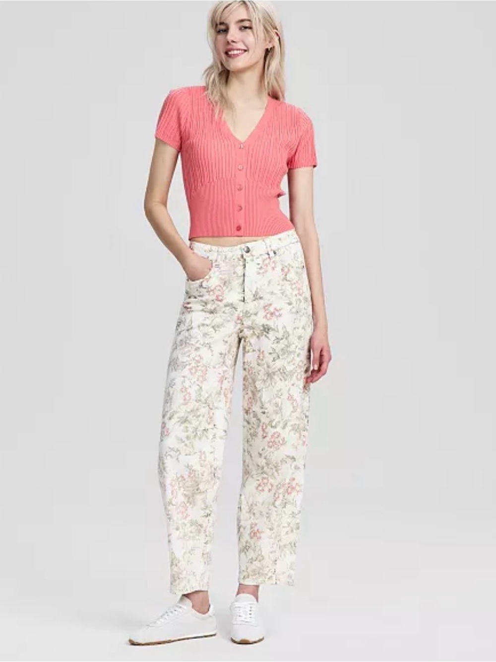 123- And Now This Plus Size Floral-Print Barrel-Leg Jeans Size 20W